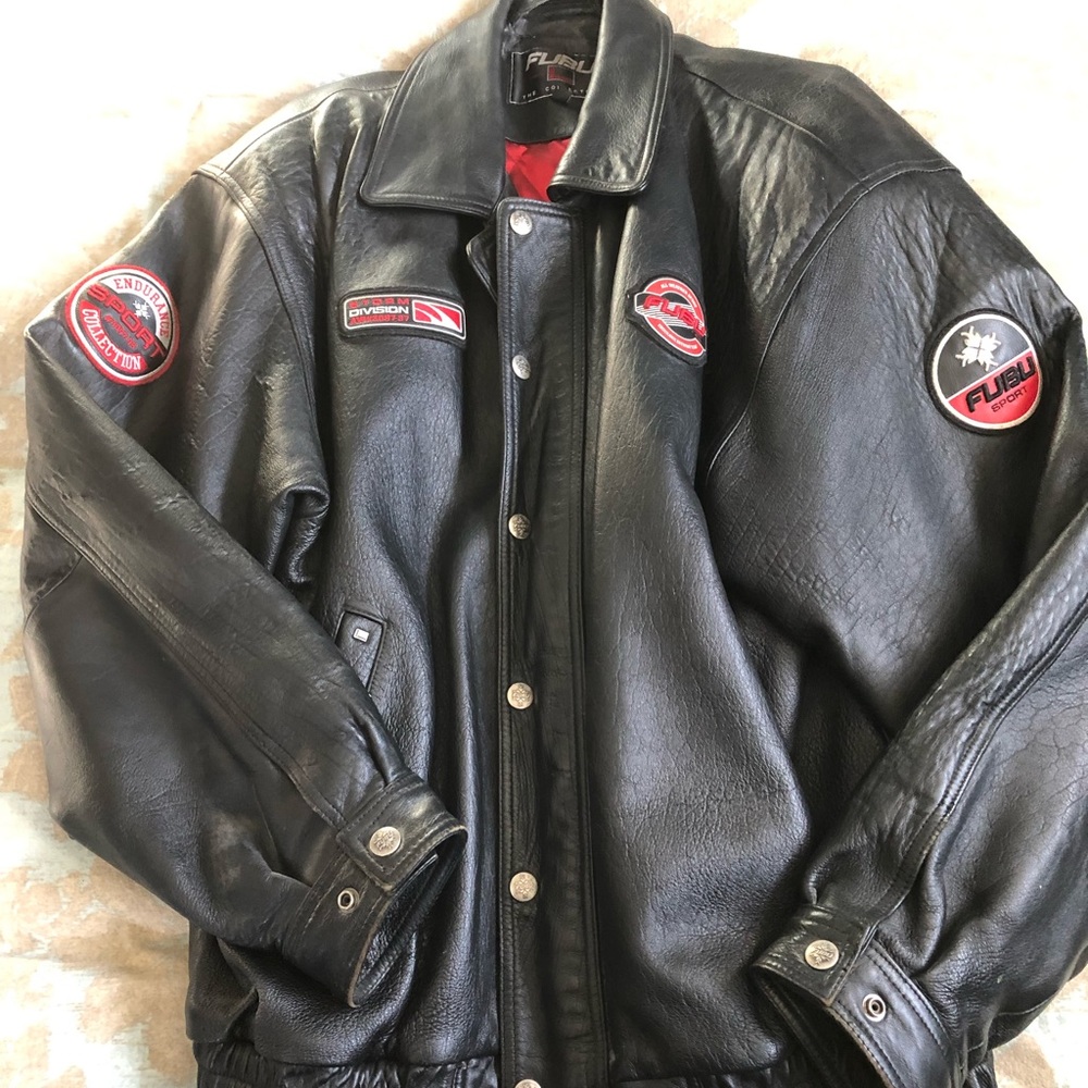 Vintage Fubu leather coat storm division